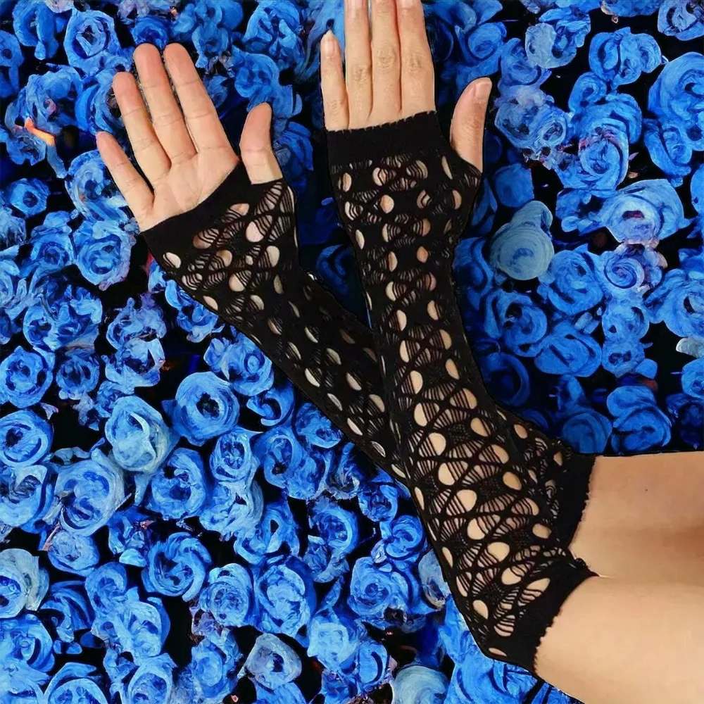 Black Hollow Out, Elegant Decorative Arm Cover, Leisure Style Fingerless Sleeves